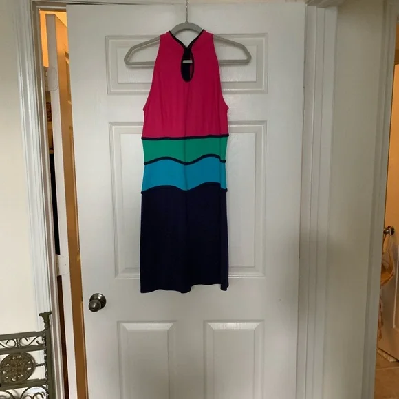 Lilly Pulitzer color block halter dress.  Magenta, green, turquoise, navy. - Picture 2 of 2
